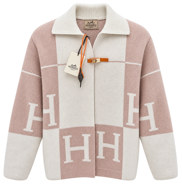 Дамска жилетка Hermès – розово  и бяло с H мотиви