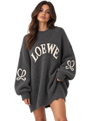 Дамска плетена рокля LOEWE в тъмносив цвят – Oversized модел