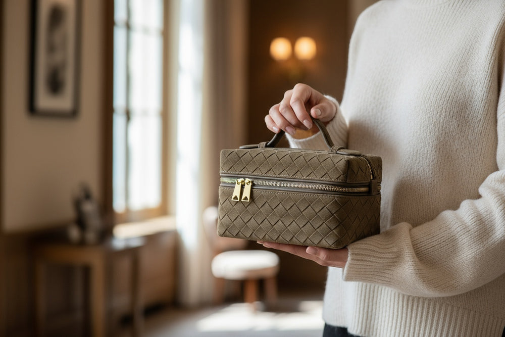 Дамска чанта Bottega Veneta Intrecciato Suede Vanity Bag