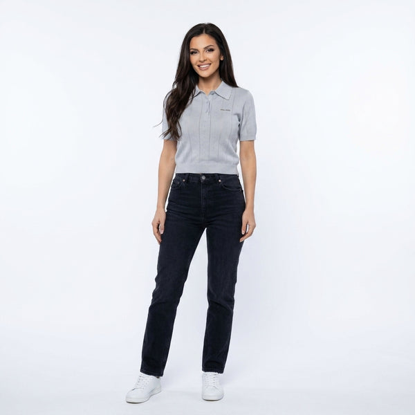 Дамски топ Miu Miu Pointelle Knit Polo – Pearl Grey