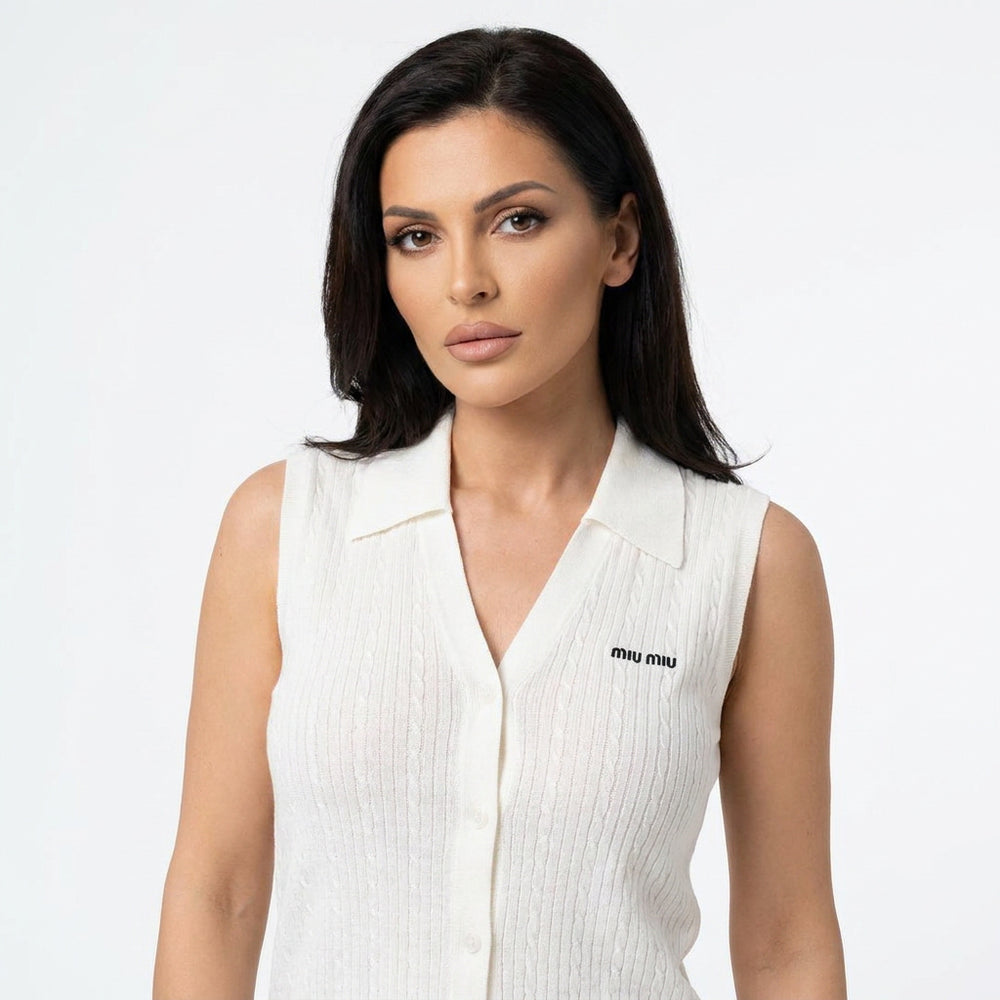 Дамски топ Miu Miu Cable Knit Vest – Ivory
