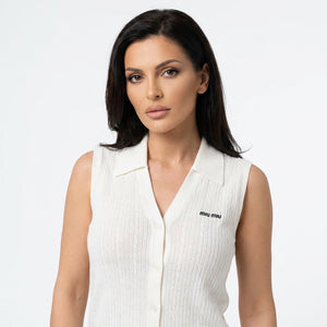 Дамски топ Miu Miu Cable Knit Vest – Ivory