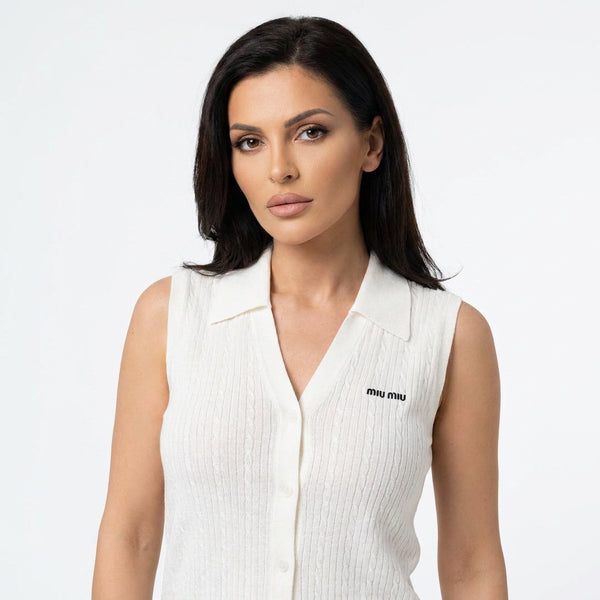 Дамски топ Miu Miu Cable Knit Vest – Ivory