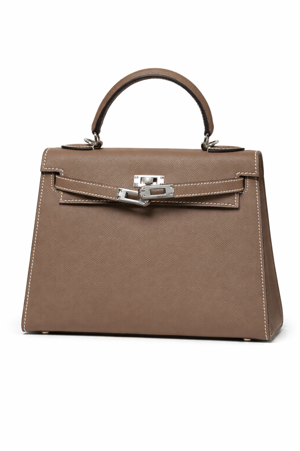 Дамска чанта Hermès Kelly Style Bag – Taupe Epsom Leather (Silver Hardware)