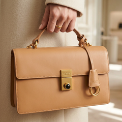 Дамска чанта Prada –  Leather Shoulder Bag with Gold Lock