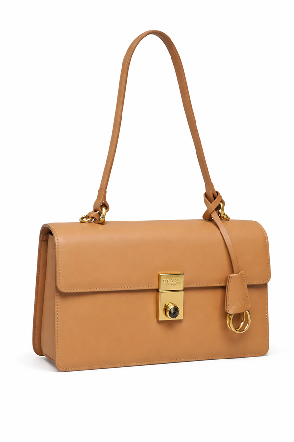 Дамска чанта Prada –  Leather Shoulder Bag with Gold Lock
