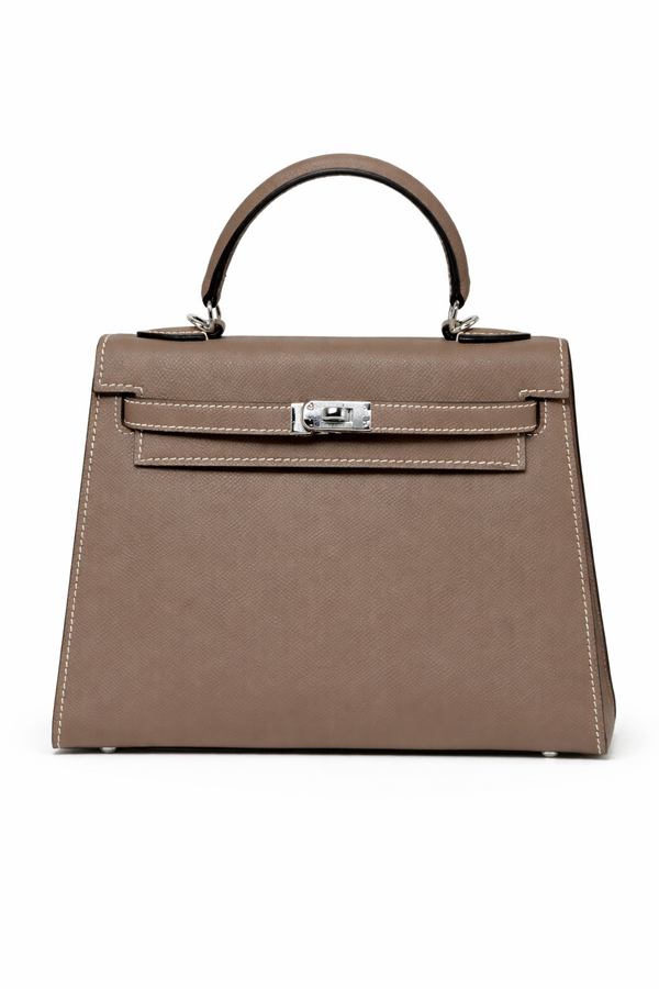 Дамска чанта Hermès Kelly Style Bag – Taupe Epsom Leather (Silver Hardware)