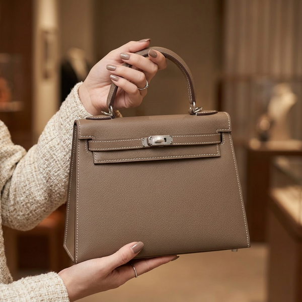 Дамска чанта Hermès Kelly Style Bag – Taupe Epsom Leather (Silver Hardware)