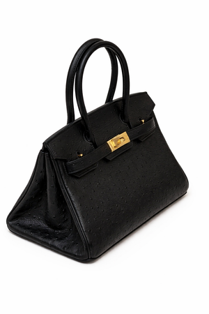 Дамска чанта Hermès Birkin Style Bag – Black Ostrich Leather (Gold Hardware)