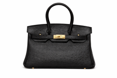 Дамска чанта Hermès Birkin Style Bag – Black Ostrich Leather (Gold Hardware)