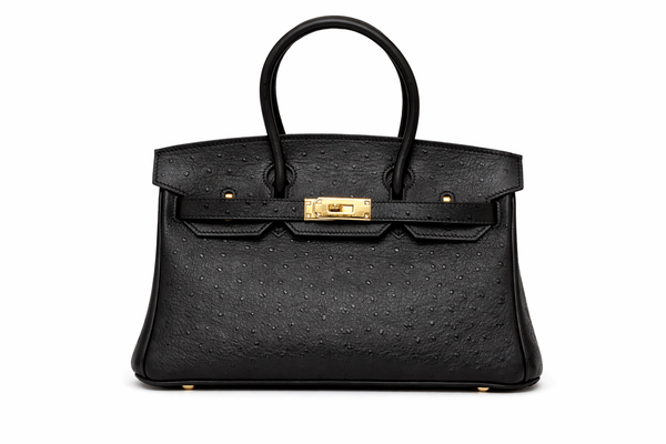 Дамска чанта Hermès Birkin Style Bag – Black Ostrich Leather (Gold Hardware)