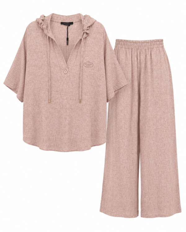 Дамски  луксозен комплект Prada Linen Blend Lounge Set – Blush Pink