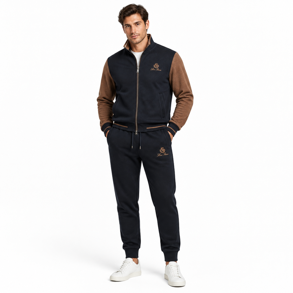 Мъжки спортен комплект Loro Piana – тъмносин с кафяви акценти