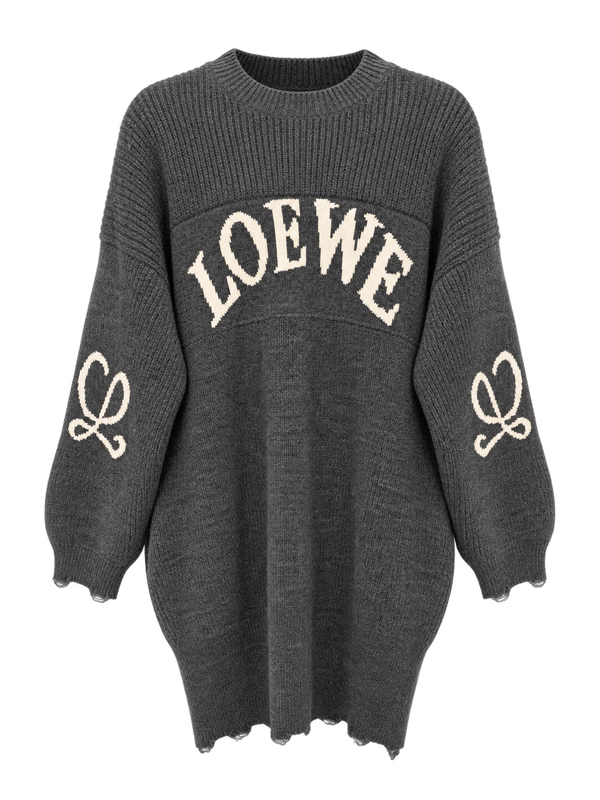 Дамска плетена рокля LOEWE в тъмносив цвят – Oversized модел