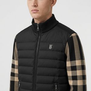 Мъжко яке Burberry с карирани плетени ръкави – черно