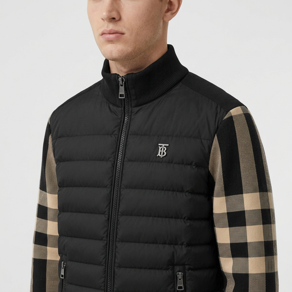Мъжко яке Burberry с карирани плетени ръкави – черно