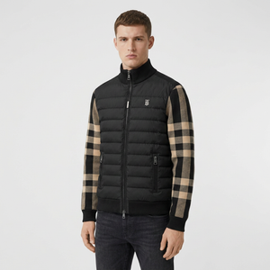 Мъжко яке Burberry с карирани плетени ръкави – черно