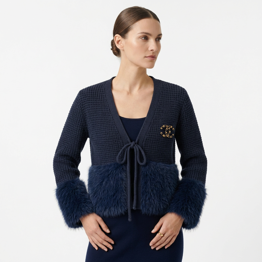 Дамска плетена жилетка Chanel с пухкави детайли