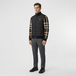 Мъжко яке Burberry с карирани плетени ръкави – черно