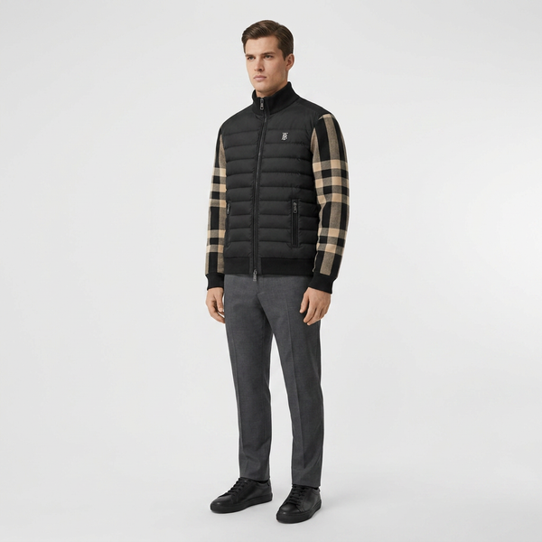 Мъжко яке Burberry с карирани плетени ръкави – черно