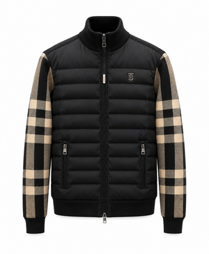 Мъжко яке Burberry с карирани плетени ръкави – черно
