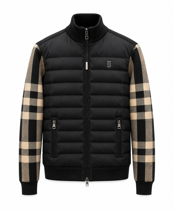 Мъжко яке Burberry с карирани плетени ръкави – черно