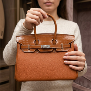Дамска чанта Hermès Birkin Style Bag –  Cognac Leather with Croc Detail