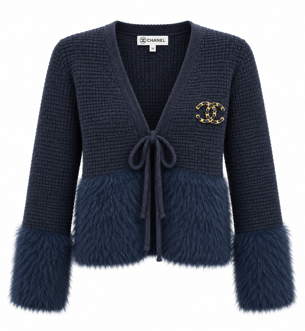 Дамска плетена жилетка Chanel с пухкави детайли