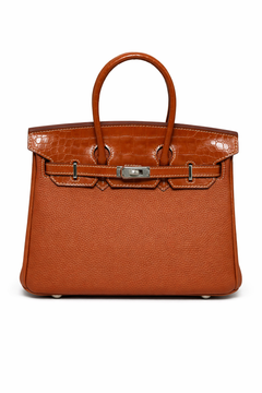 Дамска чанта Hermès Birkin Style Bag –  Cognac Leather with Croc Detail