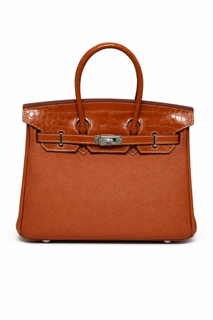 Дамска чанта Hermès Birkin Style Bag –  Cognac Leather with Croc Detail