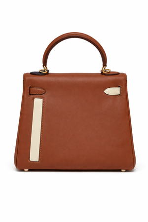 Дамска чанта Hermès Kelly Style Bag – Cognac Leather with Color Block Pocket