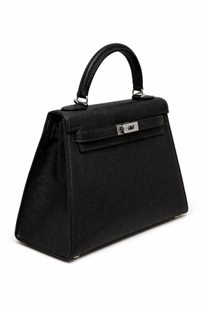 Hermès Kelly – Дамска черна чанта със сребрист обков