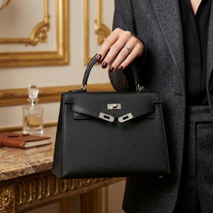 Hermès Kelly – Дамска черна чанта със сребрист обков