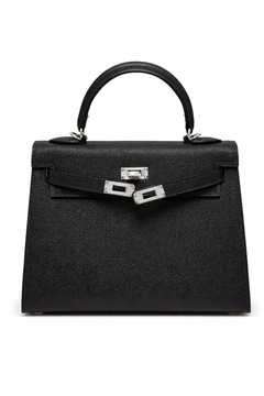 Hermès Kelly – Дамска черна чанта със сребрист обков