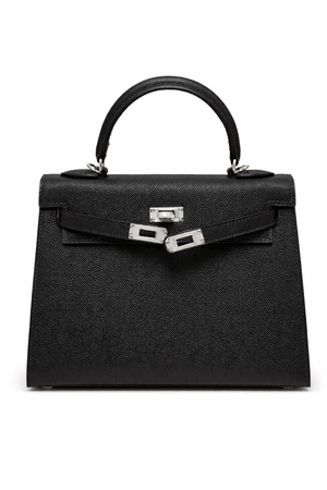 Hermès Kelly – Дамска черна чанта със сребрист обков
