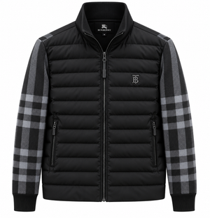 Мъжко яке Burberry с карирани плетени ръкави – черно