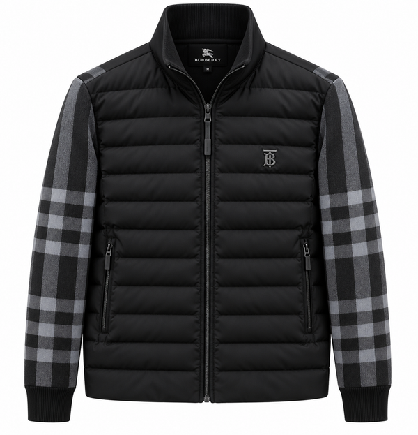 Мъжко яке Burberry с карирани плетени ръкави – черно