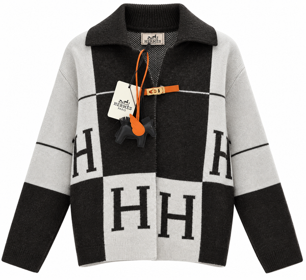 Дамска жилетка Hermès – черно и бяло с H мотиви