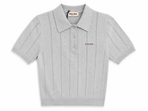 Дамски топ Miu Miu Pointelle Knit Polo – Pearl Grey