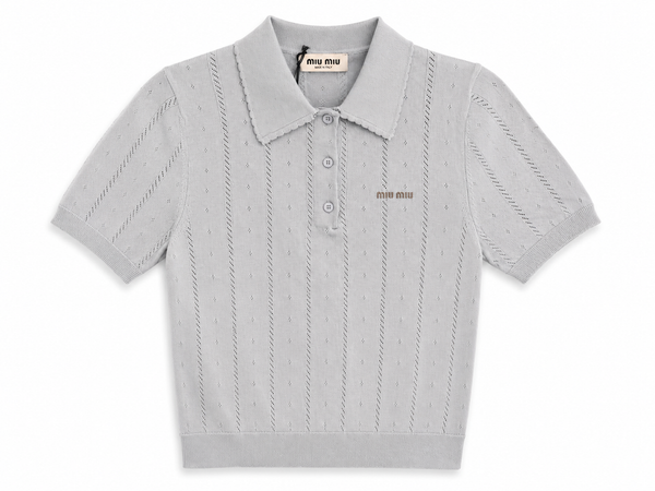 Дамски топ Miu Miu Pointelle Knit Polo – Pearl Grey