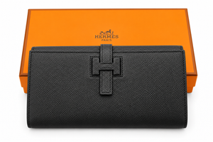 Унисекс портфейл Hermès – черен кожен модел с H детайл