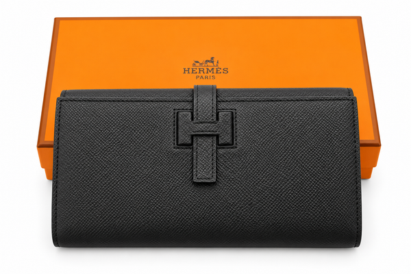Унисекс портфейл Hermès – черен кожен модел с H детайл