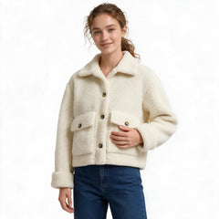 Дамско пухено яке BURBERRY Teddy в екрю