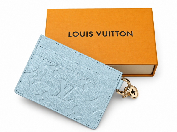 Дамски картодържател  Louis Vuitton Monogram Empreinte Card Holder with Charm – Blue