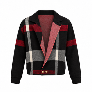 Дамска жилетка Burberry тип сако – каре в черно, червено и сиво
