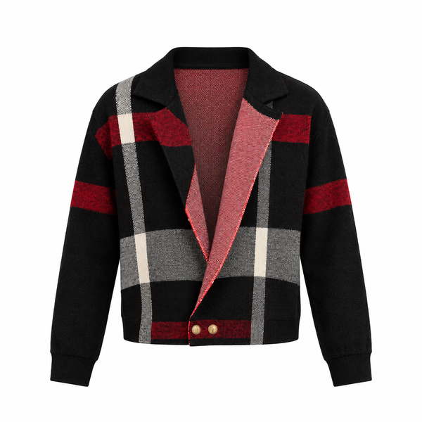 Дамска жилетка Burberry тип сако – каре в черно, червено и сиво