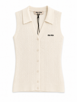 Дамски топ Miu Miu Cable Knit Vest – Ivory