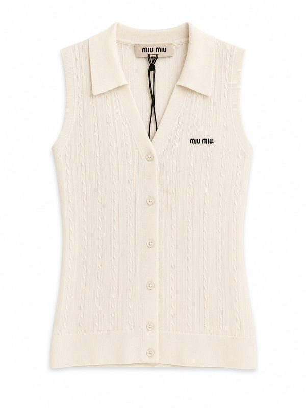 Дамски топ Miu Miu Cable Knit Vest – Ivory