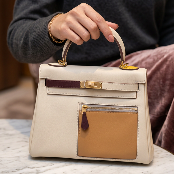 Дамска чанта Hermès Kelly Style Top Handle Bag – Tri-Color Leather