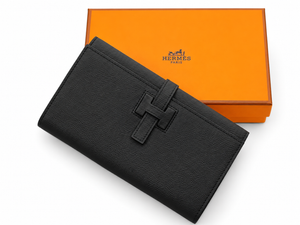 Унисекс портфейл Hermès – черен кожен модел с H детайл